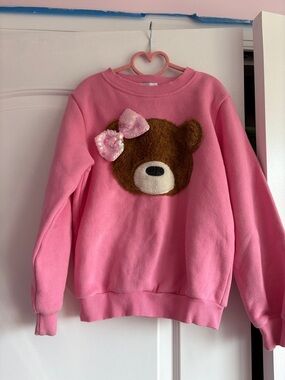 Lola + The Boys Pink Teddy Bear Sweatshirt with Sequin Bow
